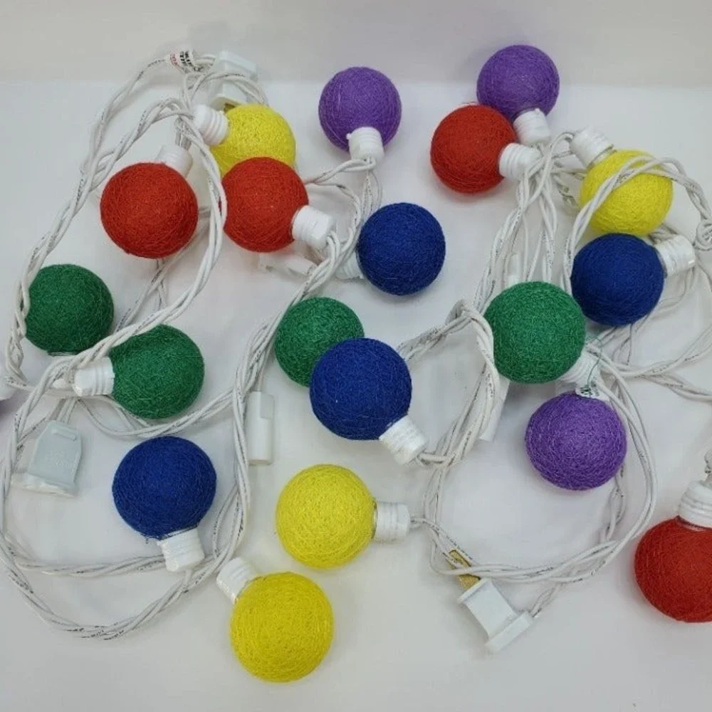 Multicolor Ball String Lights Cotton String Light Garland 2 Sets Plug In